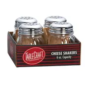 TableCraft C260-4 Cheese & Spice Shaker, 6-9 oz Glass Jar, Perforated Chrome Top, Metal Lid, 4/Pack 1 image