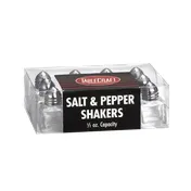 TableCraft C30A Salt/Pepper Shaker - 1/2 oz, 1-1/8" x 2" Height, Glass, Nickel-Plated Top - 12/Pack 1 image