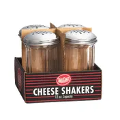 TableCraft C800-4 Cheese & Spice Shaker, 12 oz Fluted Glass, Stainless Steel Perforated Top, 4/Pack 1 image