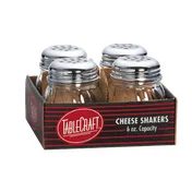TableCraft CP260-4 Cheese Shaker, 6 oz. Polycarbonate Jar, Perforated Chrome Top, Metal Lid, 4/Pack 1 image