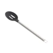 TableCraft Products CW401 Slotted Serving Spoon, 13" Long, Black Silicone Head, Steel Handle 1 image