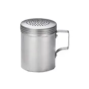 TableCraft Products H158 Aluminum Dredge Shaker, 10-11 oz, 2-3/5" Dia x 3-1/2" H, Metal Lid, Handle 1 image