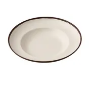 Yanco NA-810 Pasta Bowl, 10-3/4" Diameter, 12 Oz, White Melamine, Brown Accent - Dozen 1 image