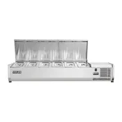 Vitlife Commercial VVRX2000/380S Refrigerated Countertop Condiment Station with Stainless Steel Lid, (9) Pan Capacity 1 image