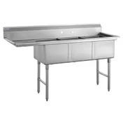 Hubert 29N-055 Kratos 3 Compartment Sink, 69"W X 26"D X 43.5"H, 18 Ga, Bowl 1 image