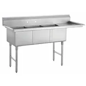 Hubert 29N-056 Kratos 3 Compartment Sink, 18 Ga, 69"W X 26"D X 43.5"H, Bowl 1 image