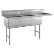 Hubert 29N-058 Kratos 3 Compartment Sink, 76"W X 22"D X 44.75"H, 16 Ga, Bowl 1 image