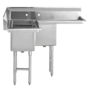 Hubert 29N-060 Kratos 3 Comp. Corner Sink, 44.5"W X 20"D X 43.75"H, 16 Ga 1 image