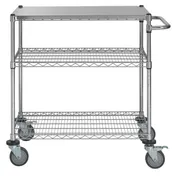 Hubert 93978 Chrome 3-Tier Wire Cart with Stainless Steel Top - 36"L x 24"W x 39 1/2"H 1 image
