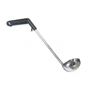 Omcan USA 80321 Ladle, 4 Oz, 13" Length, 304 Stainless Steel, Black Plastic Handle, Pot Rim Hook 1 image