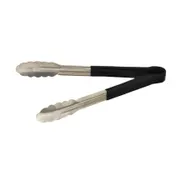 Omcan USA 80545 Utility Tongs - 12" Stainless Steel With Black Plastic Coated Handle, Black 1 image