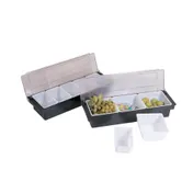 Omcan USA 80589 Condiment Holder, 20"W x 6"D x 3-1/2"H, 3 Compartment, Black ABS, White PP Inserts 1 image
