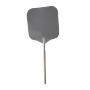 Omcan USA 81244 Pizza Peel - Rectangular 16" x 18" Aluminum Blade, 22" Wood Handle, 40"-49" Length 1 image