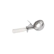 Concasse MCPP10 - 10" Solid Portion Spoon, 3 oz, Stainless Steel with Beige Ivory Plastic Handle 1 image