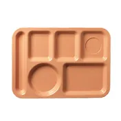 Carlisle 614PC25 Left Hand 6-Compartment Tray, 13-7/8" x 9-7/8", Tan Polycarbonate, Dishwasher Safe 1 image