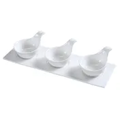 Yanco PS-723 - White Porcelain Tasting Spoon Set, 3 x 3-1/4" 4oz Spoons, 13-1/2" x 4-1/2" Tray - Set 1 image