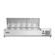 Vitlife Commercial VVRX1500/380S Refrigerated Countertop Condiment Station with Stainless Steel Lid, (6) Pan Capacity 1 image