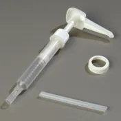 Carlisle 3831038P Condiment Syrup Pump Set, 1/2 or 1 oz., 5" Dip Tube, 1-1/2" Lid, Plastic, White - Set 1 image