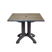 Grosfillex UT370742 Atlanta Outdoor Table, 32" x 32" Square Resin Top with UV-Resistant Textured Wood Grain, Aged Oak Finish, 28-2/5"H Balcony Pedestal Base, Umbrella Hole - Commercial Restaurant Patio Furniture 1 image