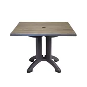 Grosfillex UT375742 Outdoor Atlanta Table, 36" x 36" x 28-2/5"H Square Molded Melamine Top with Pedestal Base, Umbrella Hole, UV Resistant Resin, Textured Wood Grain Satin Finish in Aged Oak 1 image