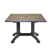 Grosfillex UT385742 Atlanta Outdoor Table, 48" x 32" x 28-2/5"H, Rectangular Resin Top with Pedestal Base, Umbrella Hole, UV Resistant, Textured Aged Oak Satin Finish 1 image