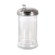 CAC China G2SP-12F Sugar Pourer Shaker, 12 oz Glass with Stainless Steel Flat Top - 1 Dozen 1 image