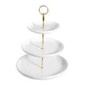CAC China PTE-C3 - 3-Tier Round Porcelain Tray, 10" Base, 13-3/4" H, Super White, Dishwasher Safe - Set 1 image