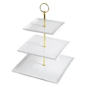 CAC China PTE-SQ3 3-Tier Square Porcelain Tray, Base 10"x10", Height 14", White, Dishwasher Safe - Set 1 image