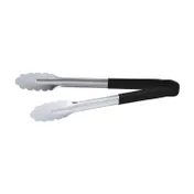 CAC China STCH-12BK Utility Tongs, 12" Heavy-Duty Stainless Steel, Black Handle 1 image