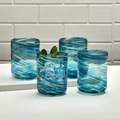Mikasa 5308418 Breeze Double Old Fashion Glass, 15 oz, 3.31"W x 3.31"D x 4.33"H, Blue, Glass 2 image