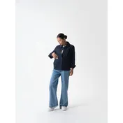 Chef Works CEL01W-NAV-3XL - Women's Navy Coat, 3XL, 100% Cotton, Long Sleeve, Stitching, Hip Pockets 1 image