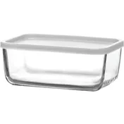 LAV HORECA CHI218 PK0002 - Clear Glass Rectangular Food Container with White Lid, 39.5 oz - 4/Case 1 image