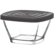 LAV HORECA DEL210 PK222 - Clear Glass Square Container with Gray Lid, 10.5/8 oz 0.33 qt - 12/Case 1 image