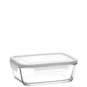 LAV HORECA KYO217 PK0002 - Clear Glass Food Container, White Lid, 25.3 oz Leakproof - 4/Case 1 image