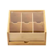 TableCraft Products 13005 Condiment Organizer, 6-Section Bamboo Acrylic Cover, Brown 8.5" x 8.5" x 4" 1 image