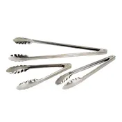 Adcraft XHT-10 Utility Tongs - 9-1/2" Stainless Steel, Spring, Scalloped Edges, Handle 1 image