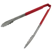 AllPoints 85386 Utility Tongs - 12" Red Handle Stainless Steel Scalloped Paddle Kool-Touch Design 1 image