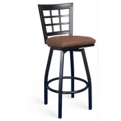 ATS 85-BSS Swivel Bar Stool, Nine Grid Back, Upholstered Seat, Welded Metal Tubing, Black Powder Coat, Footrest 1 image