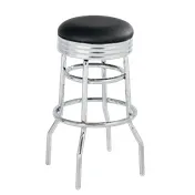 ATS SR-8 Backless Swivel Bar Stool, Round Upholstered Seat, Chrome Rim, Double Ring Base, 1" Chrome Plated Steel Tubing 1 image