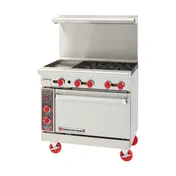 American Range AR-12G-4B 36" Gas Restaurant Range w/ (4) Open Burners, 12" Griddle, (1) Standard Oven,183.000 BTU 1 image