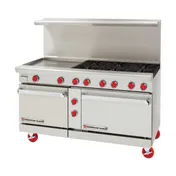American Range AR-24G-6B-DSB 60" Gas Restaurant Range w/ (6) Open Burners, (1) 24" Griddle, (2) Cabinet Bases, 232.000 BTU  1 image