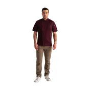Chef Works BCSZ009-MER-M Short-Sleeve Chef Coat, Burgundy, Poly/Cotton, Vent Panels, Zipper Closure 1 image