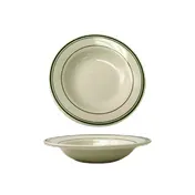 International Tableware VE-3 9" Soup Bowl, 10oz, Ceramic, White with Green Band, Verona™, 1 Dozen 1 image