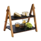 APS Germany APS 00958 - 2-Tier Folding Serving Stand, 14" 1/2" L x 10 1/2" W x 13 1/2" H, Natural Wood Base - 1/Case 2 image