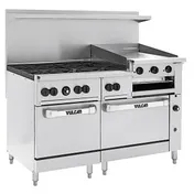 Vulcan 60SS-6B24GBN 60" Natural Gas Restaurant Range w/ (6) Open Burners, 24" Raised Griddle/Broiler Right, (2) Standard Ovens, 268.000 BTU 1 image