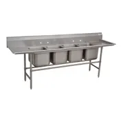 Advance Tabco 94-4-72-18RL 110" Four Compartment Sink, 16"W x 20"L Bowl With 2 Drainboards 1 image