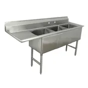 Advance Tabco FC-3-1515-15L 62" Three Compartment Sink, 15"W x 15"L Bowl With Left-Hand Drainboard 1 image