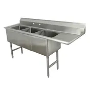 Advance Tabco FC-3-1515-15R 62" Three Compartment Sink, 15"W x 15"L Bowl With Right-Hand Drainboard 1 image