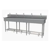 Advance Tabco FS-FM-100FV 100" Freestanding Multi-Station Hand Sink without Faucet-Foot Valves/14 g 1 image