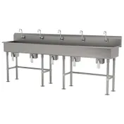 Advance Tabco FS-FM-100KV 100" Freestanding Multi-Station Hand Sink without Faucet-Knee Valves/14 g 1 image